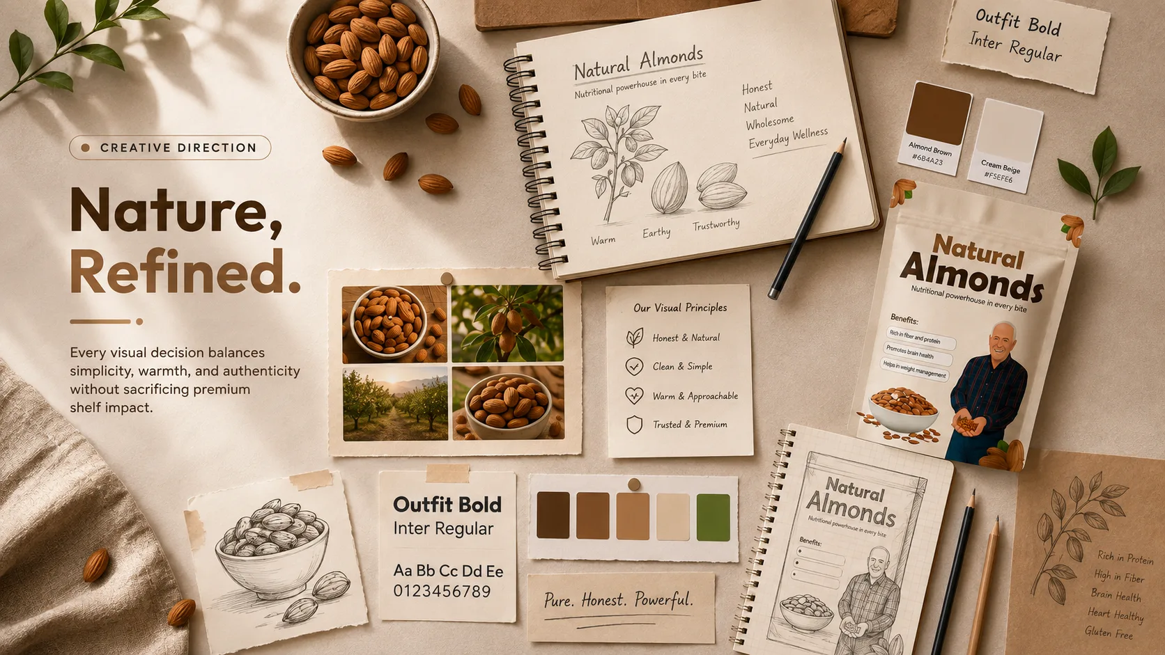 Natural Almond — Packaging Design packaging & visual design mockup 7 by Raghav Chopra